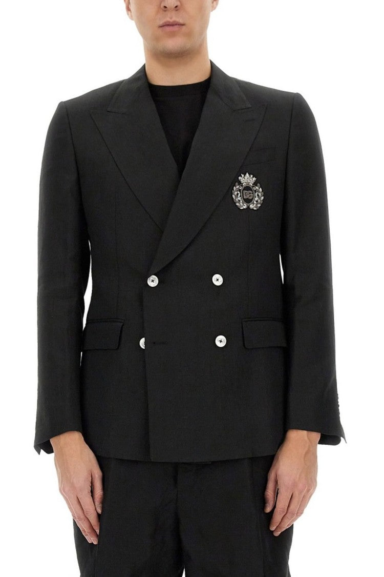 Dolce & Gabbana Structured Black Linen Jacket With Clean Finish