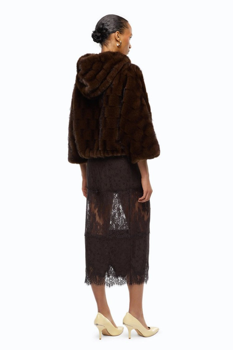 Pinko Brown Polyester Fur-Effect Hooded Jacket