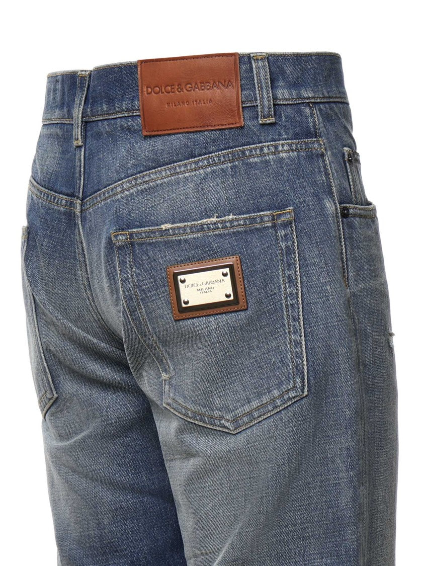 Dolce & Gabbana Blue Distressed Denim Skinny Jeans