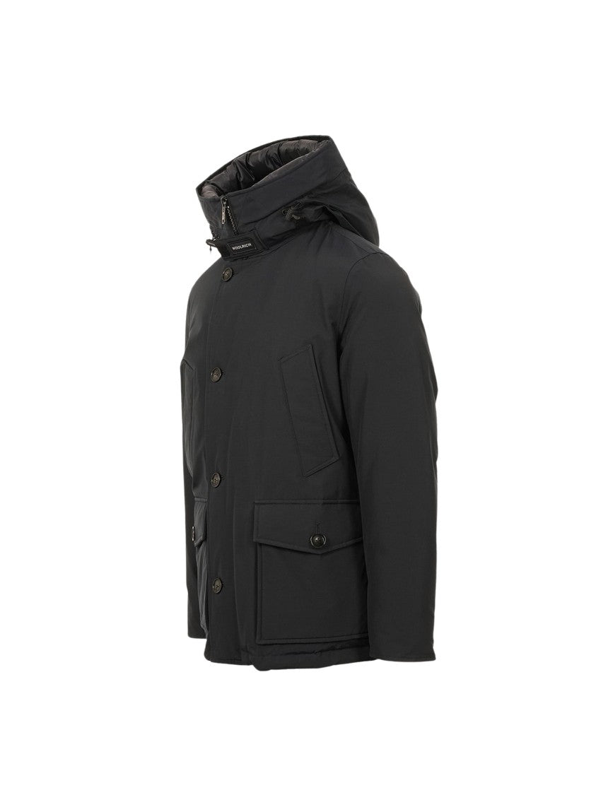 Woolrich Matte Black Anorak With High Collar And Functional Pockets