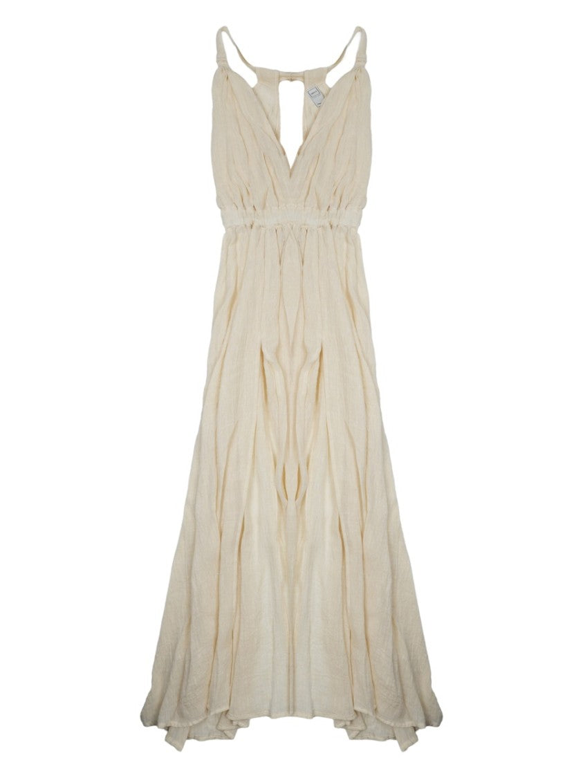 120% Lino V-Neck Viscose Linen Flared Dress