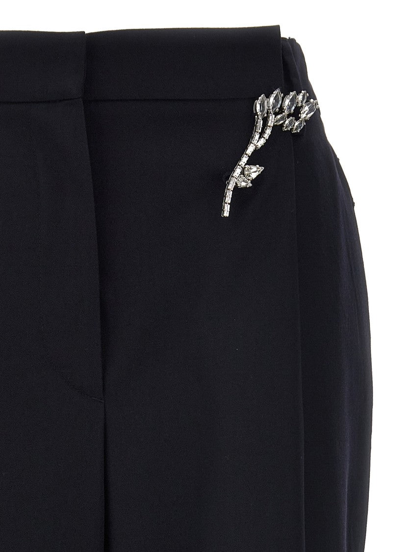 Prada Wool Gabardine Trousers With Jewel Brooch Detail