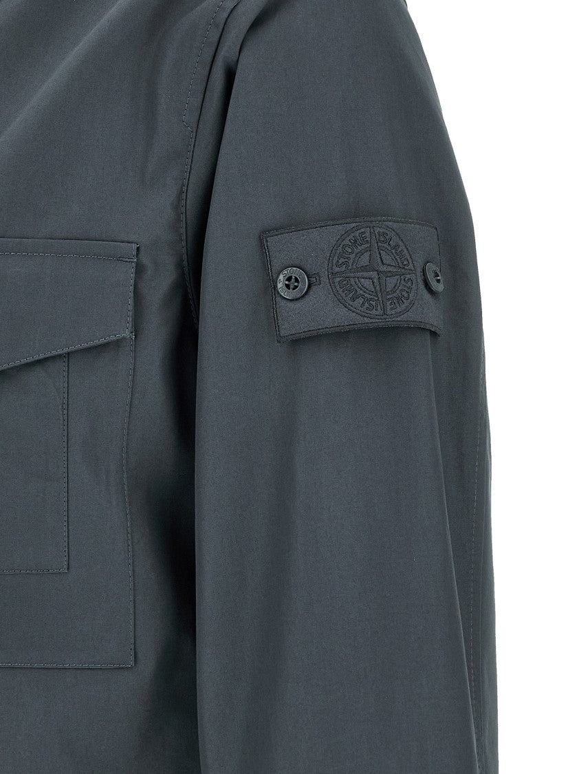 Stone Island Minimalist Organic Cotton Overshirt With Zip Closure And Logo Badge