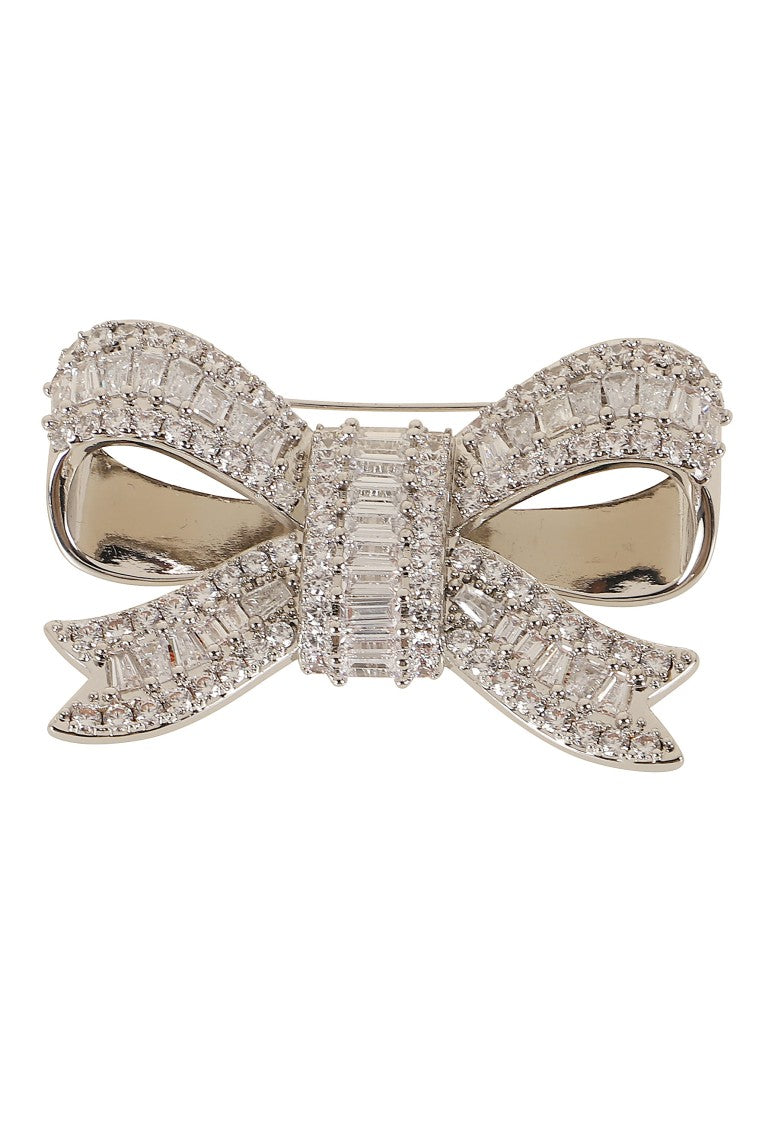Self-Portrait Silver Three-Dimensional Crystal Bow Brooch