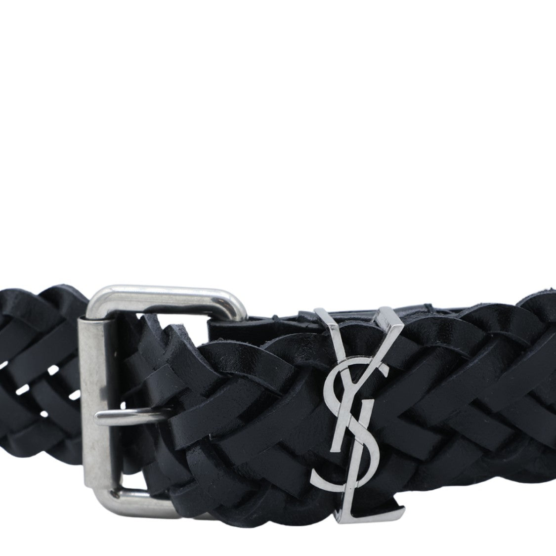 Saint Laurent Braided Black Belt With Classic Rectangular Buckle