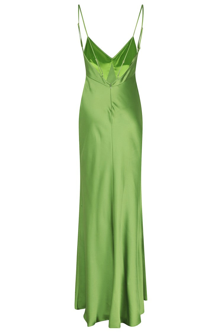 Elisabetta Franchi Green Red Carpet Plunging-Back Polyester Evening Dress