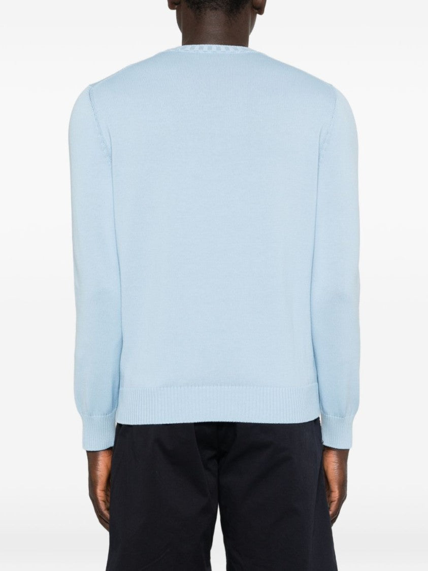 Gran Sasso Ribbed Hem Blue Crew Neck Sweater With Long Sleeves