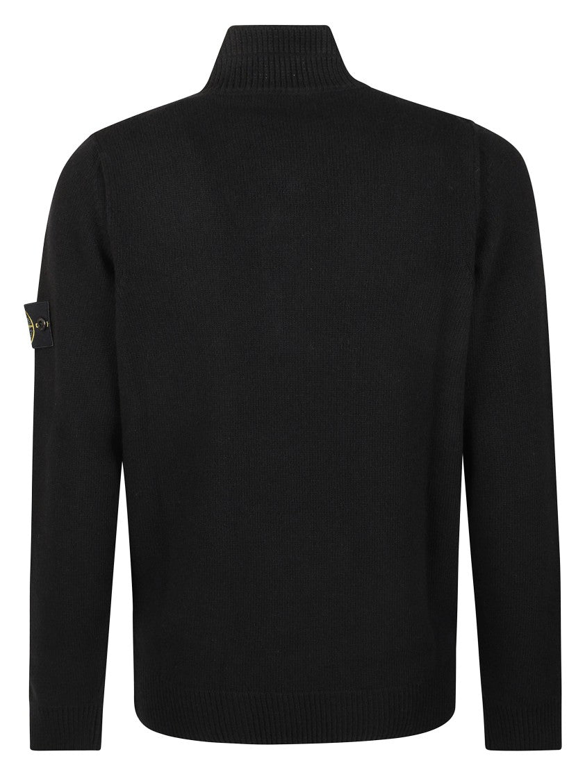 Stone Island Black Knit Pullover With High Ribbed Collar