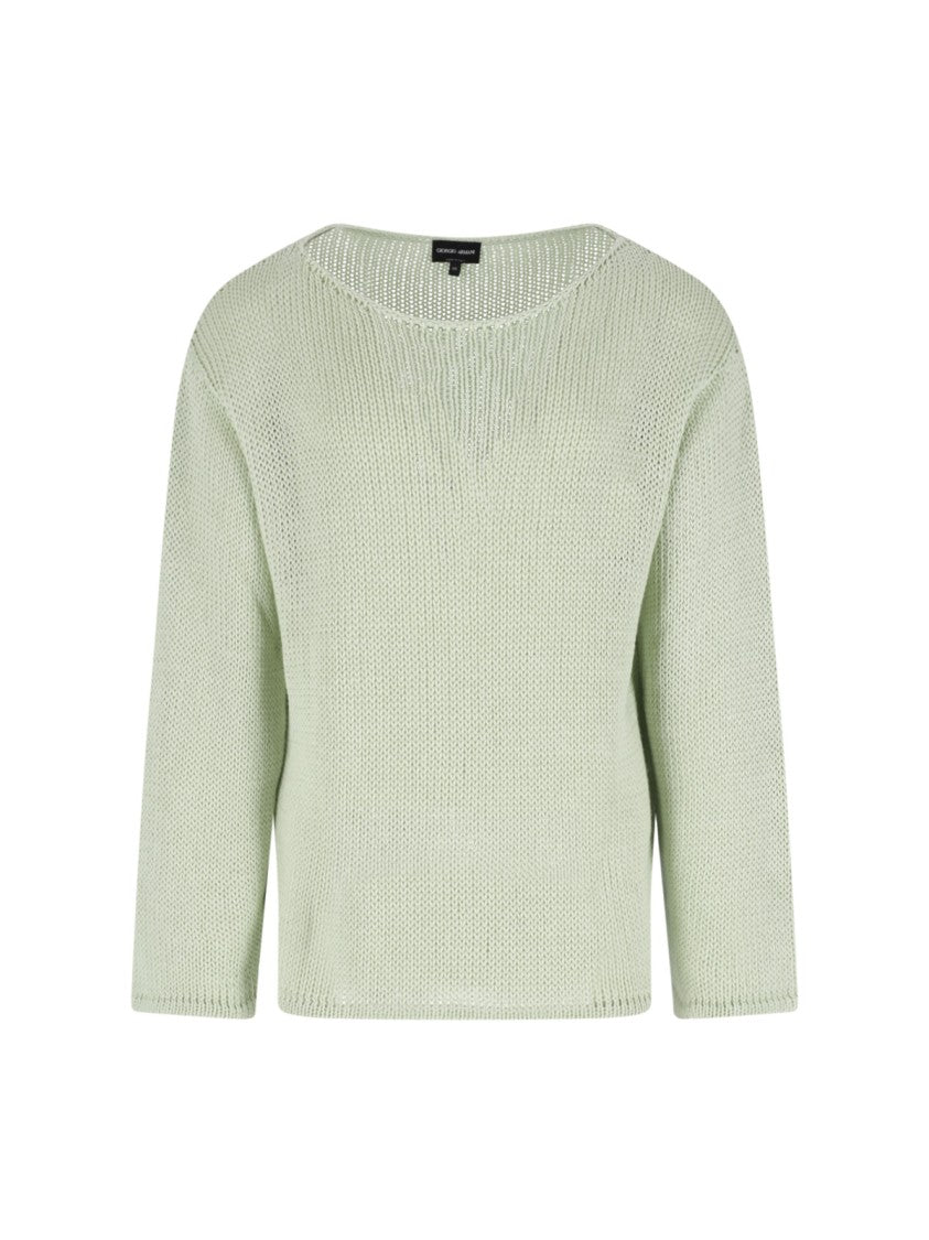 Giorgio Armani Green Round Neck Linen Blend Sweater