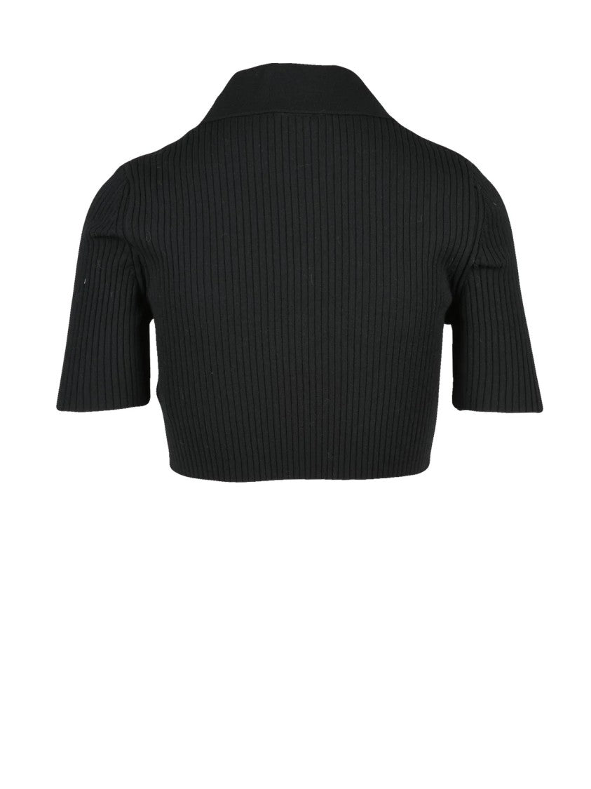Courrèges Ribbed Short Knit Polo With Classic Collar And Embroidered Logo