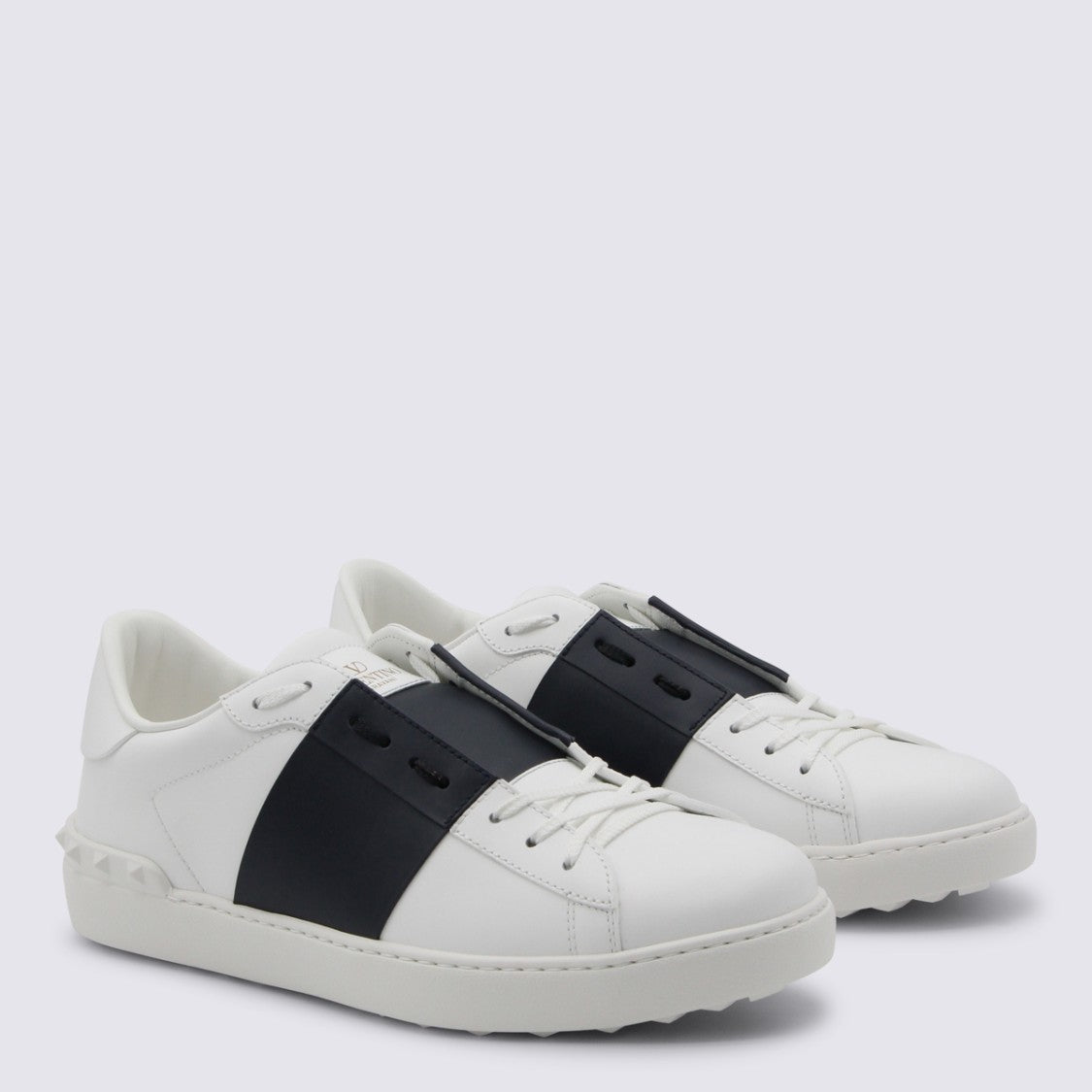 Valentino Garavani White And Blue Leather Open Sneakers