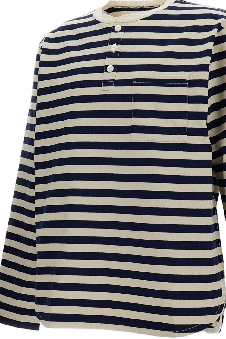 Junya Watanabe White Striped Buttons Boxy Cotton T-Shirt