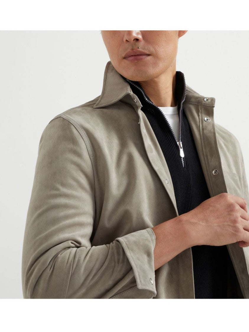 Brunello Cucinelli Khaki Coat With Classic Collar