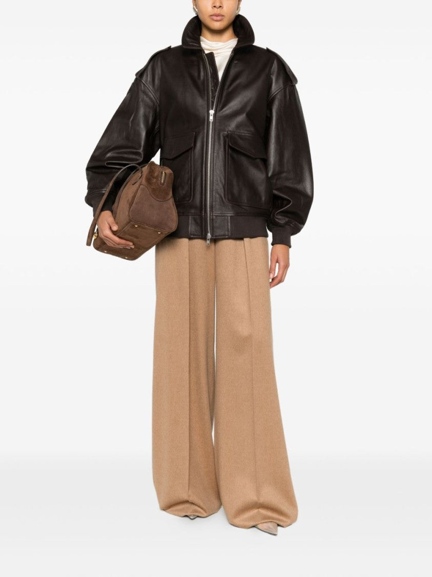 The Frankie Shop Brown Shoulder Epaulettes Leather Leather Jacket