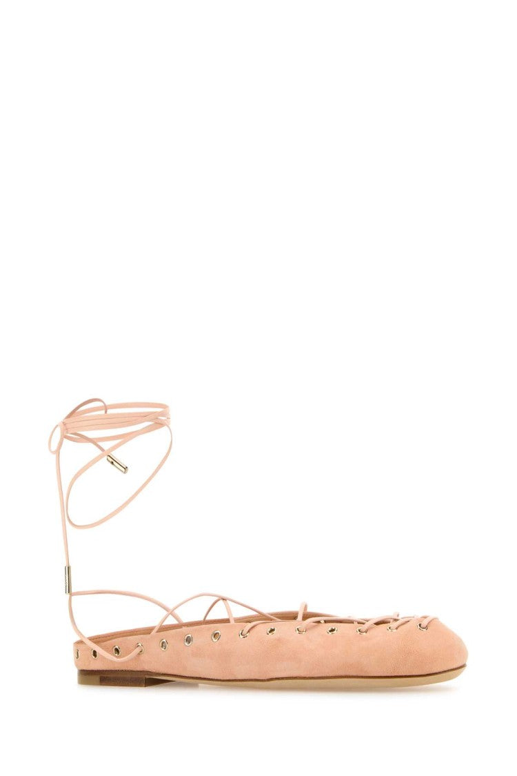 Chloé Light Pink Suede Ghillies Ballerinas