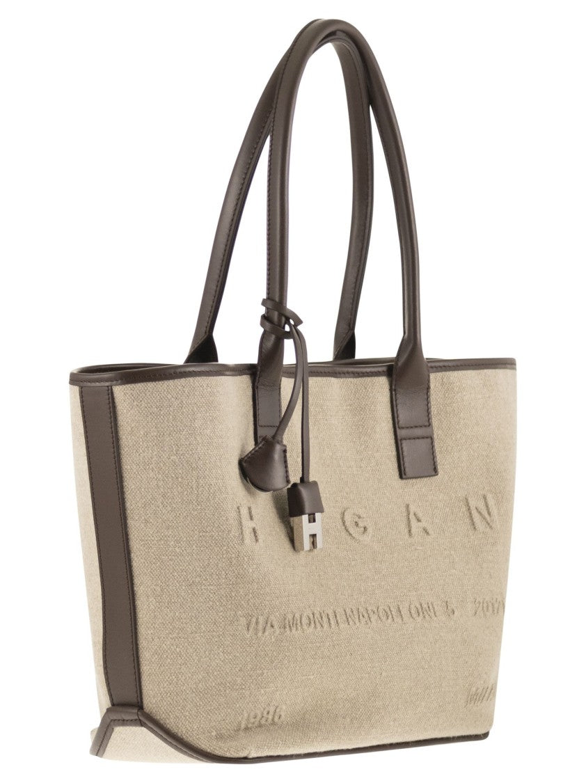Hogan Lightweight Linen Tote Bag With Embossed Address Logo