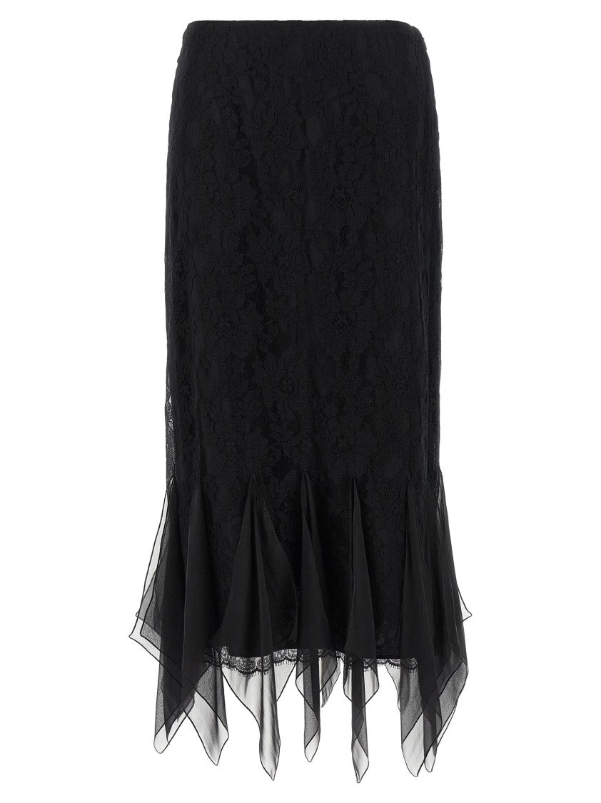 Valentino Garavani Flared Lace Midi Skirt With Chiffon Hem Details