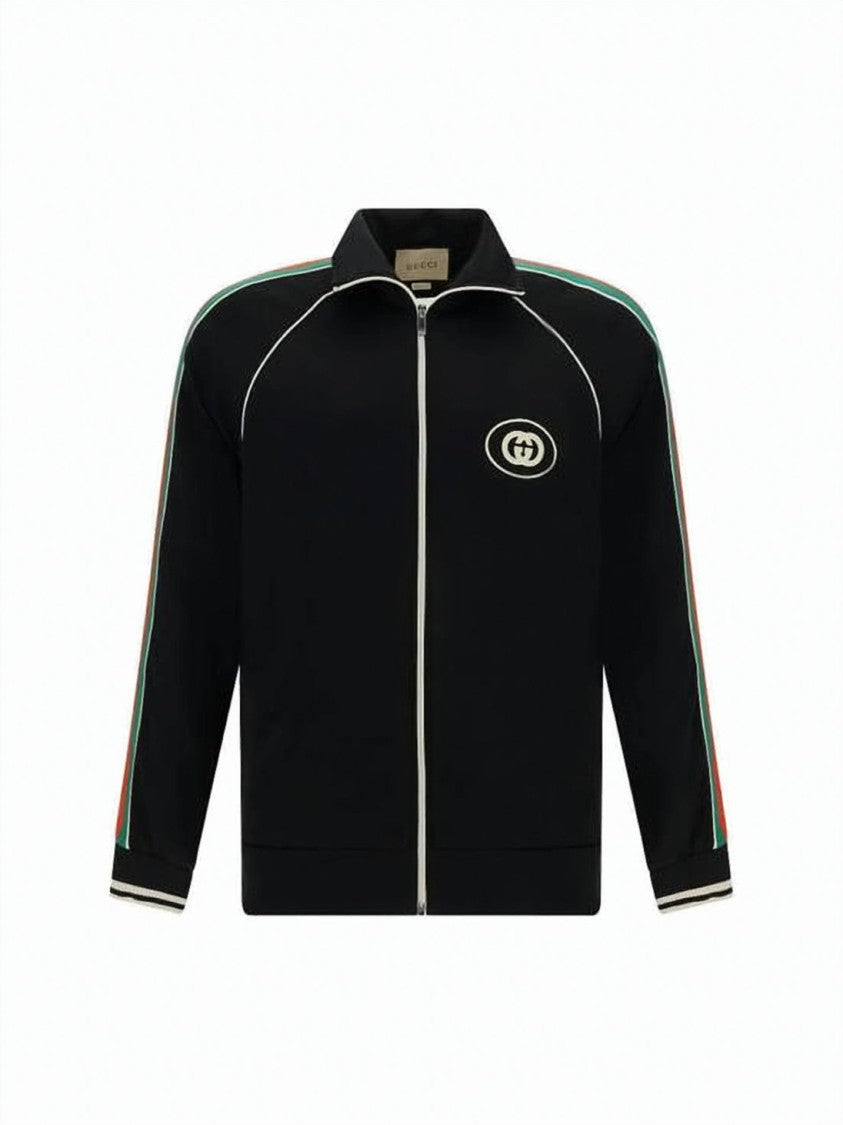 Gucci Black Casual Jacket With Distinctive Stripe Accents