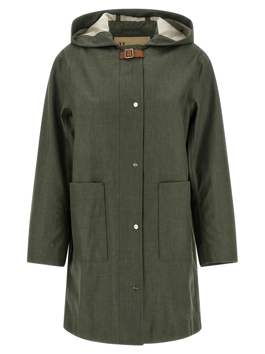 Herno Waterproof Technical Linen Blend Raincoat With Adjustable Waist