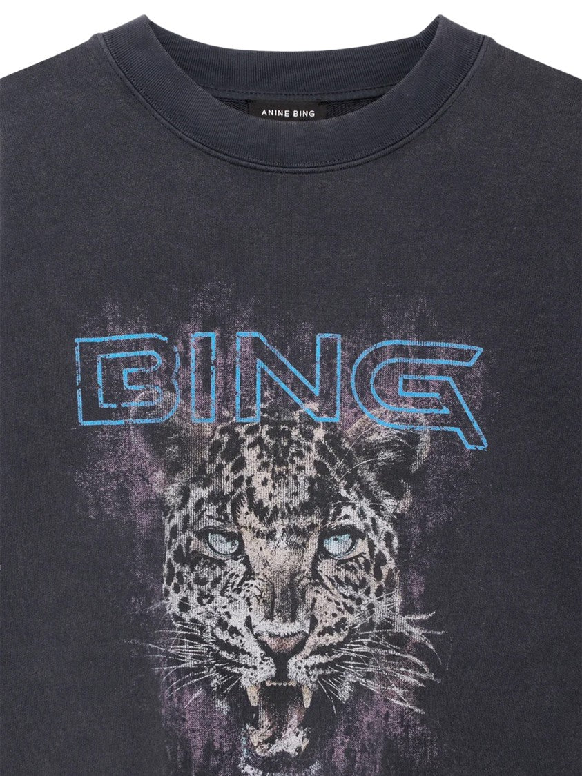 Anine Bing Miles Sweatshirt Leopard Muse Black Sweatshirt