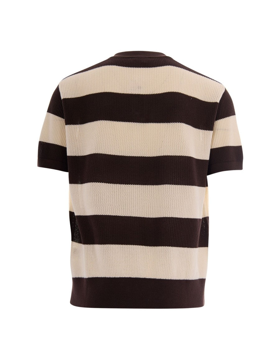Lacoste Horizontal Stripe Knit Polo Shirt With Tonal Logo