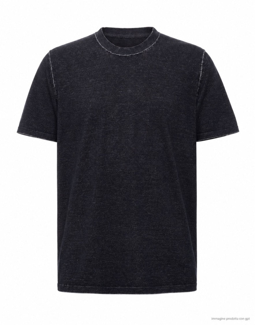 Fabrizio Del Carlo Black Round Neck Cotton Casual T-Shirt