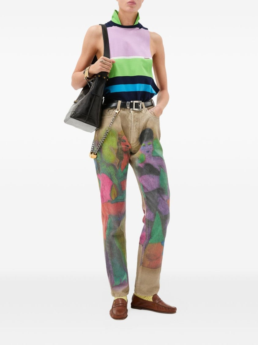 Versace Sleeveless Color Block Polo Top