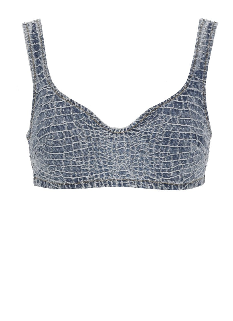 Self-Portrait Blue Croc Rhinestone Top