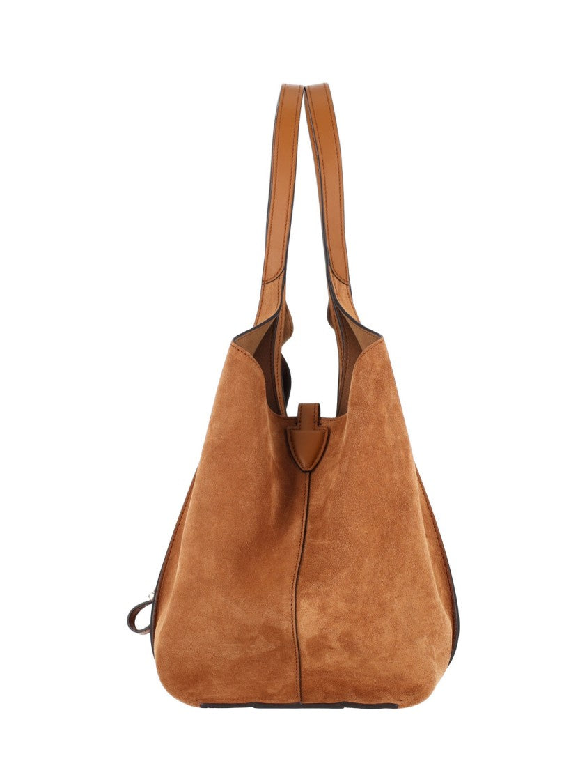 Tod's Suede Tote Bag With Adjustable Strap And Iconic T Detail