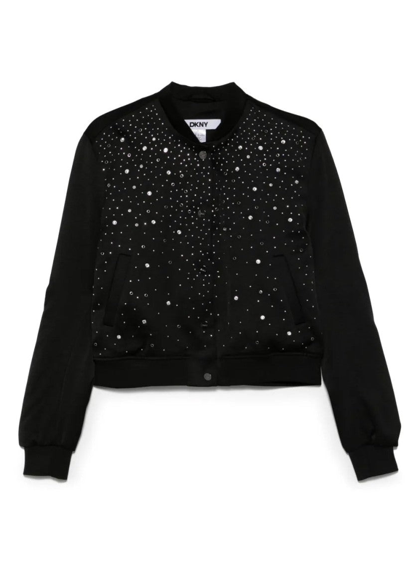 Dkny Studded Bomber Jacket With Ribbed Cuffs