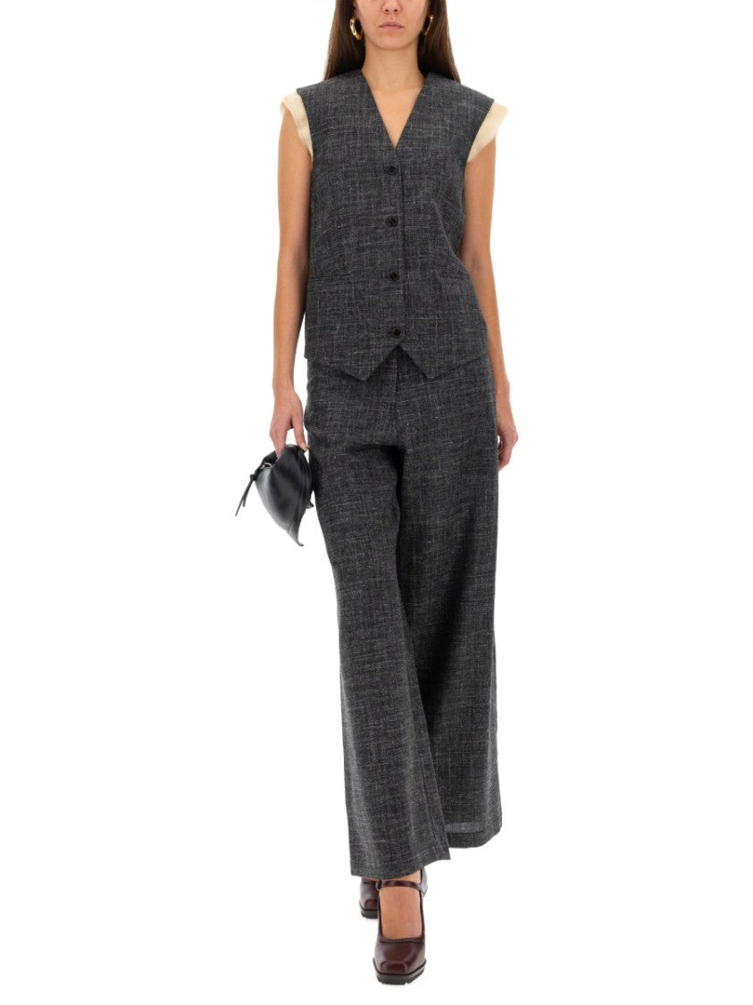 Alysi Tailored Wide-Leg Pants With Textured Check Pattern