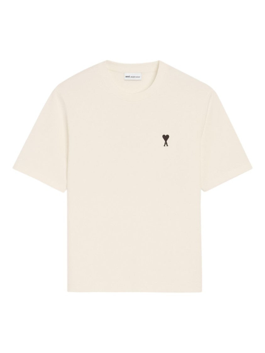 Ami Paris White Cream Heart Emblem Cotton T-Shirt