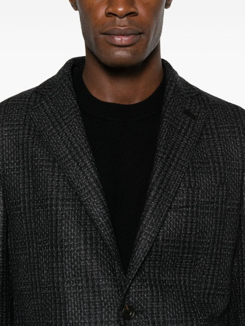 Corneliani Tailored Dark Grey Blazer With Subtle Checkered Pattern