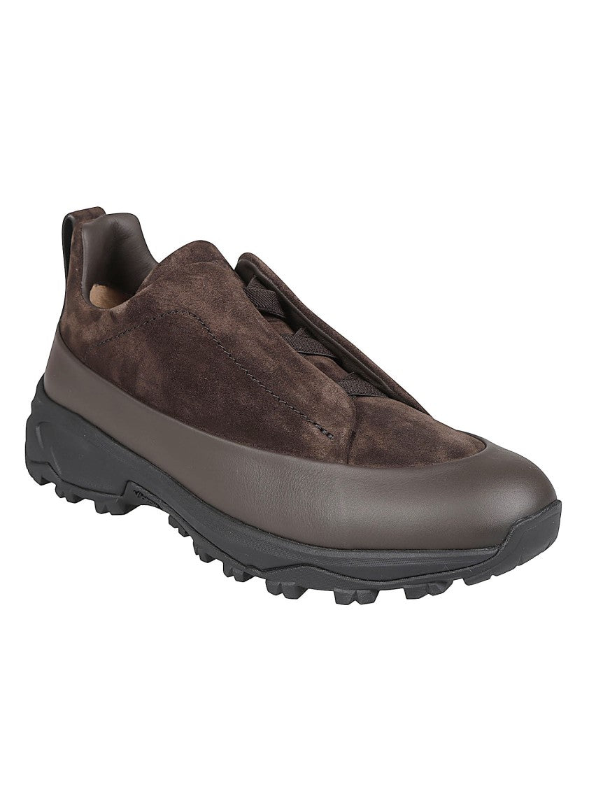 Zegna Triple Stitch Suede Calf Leather Low-Top Sneakers