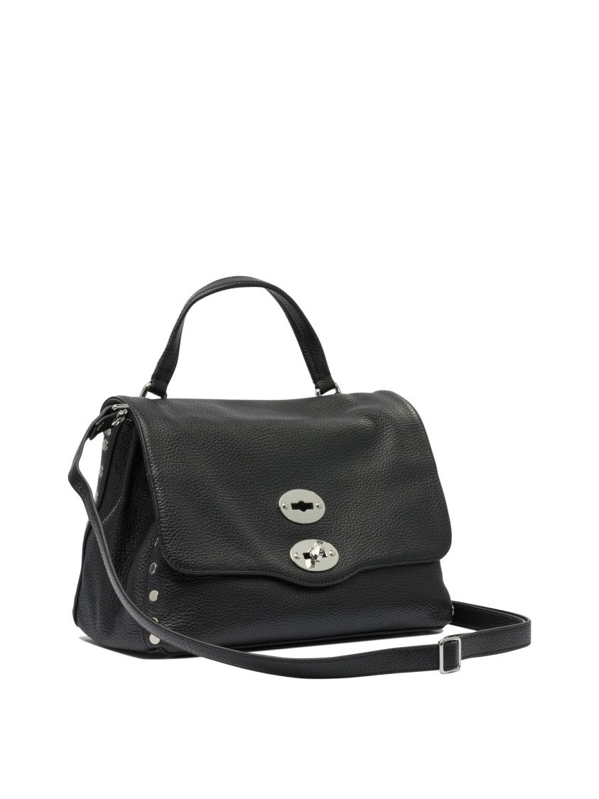Zanellato Structured Black Leather Handbag With Silver Accents