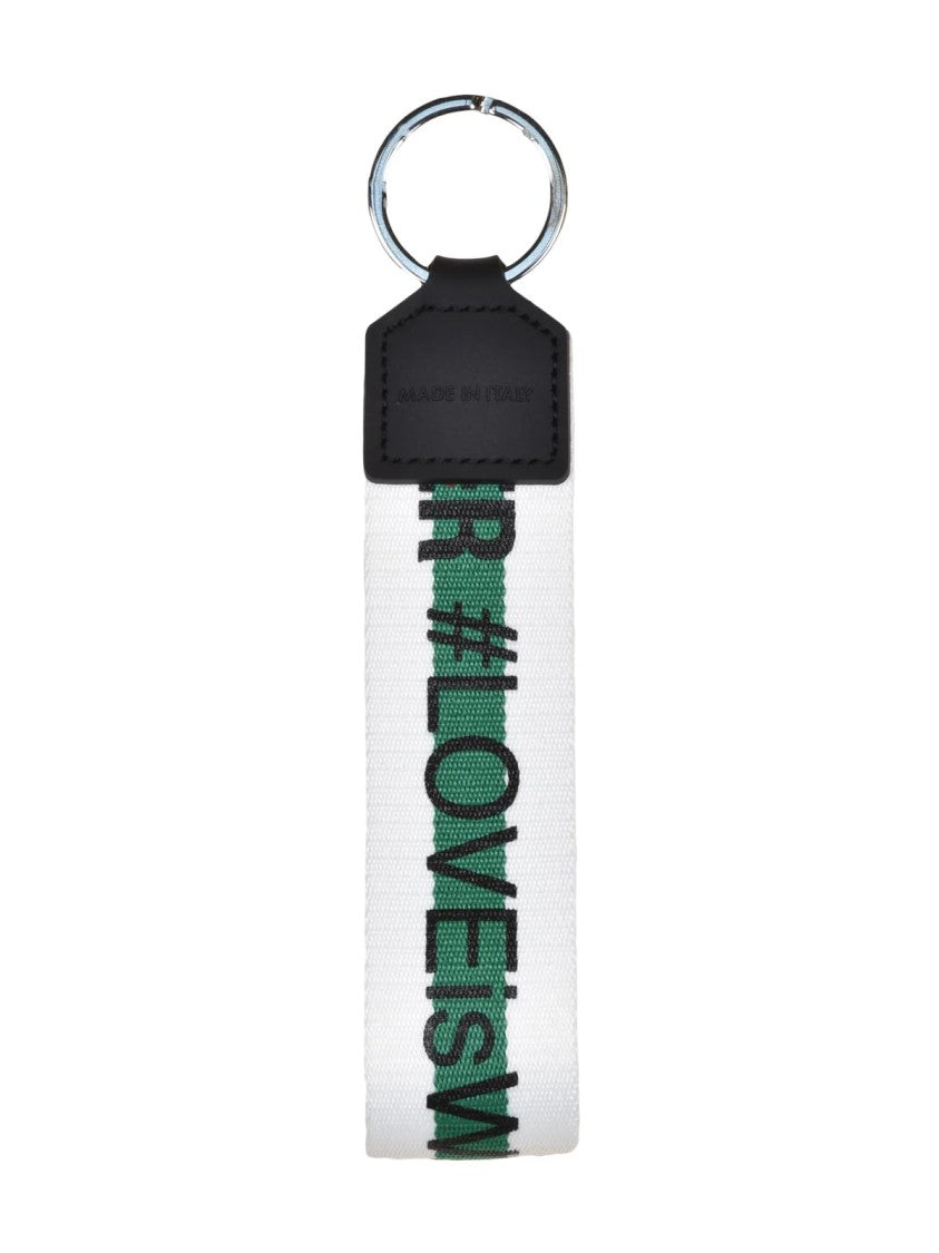 Dolce & Gabbana White/Green Embossed Leather Polyester Keychain