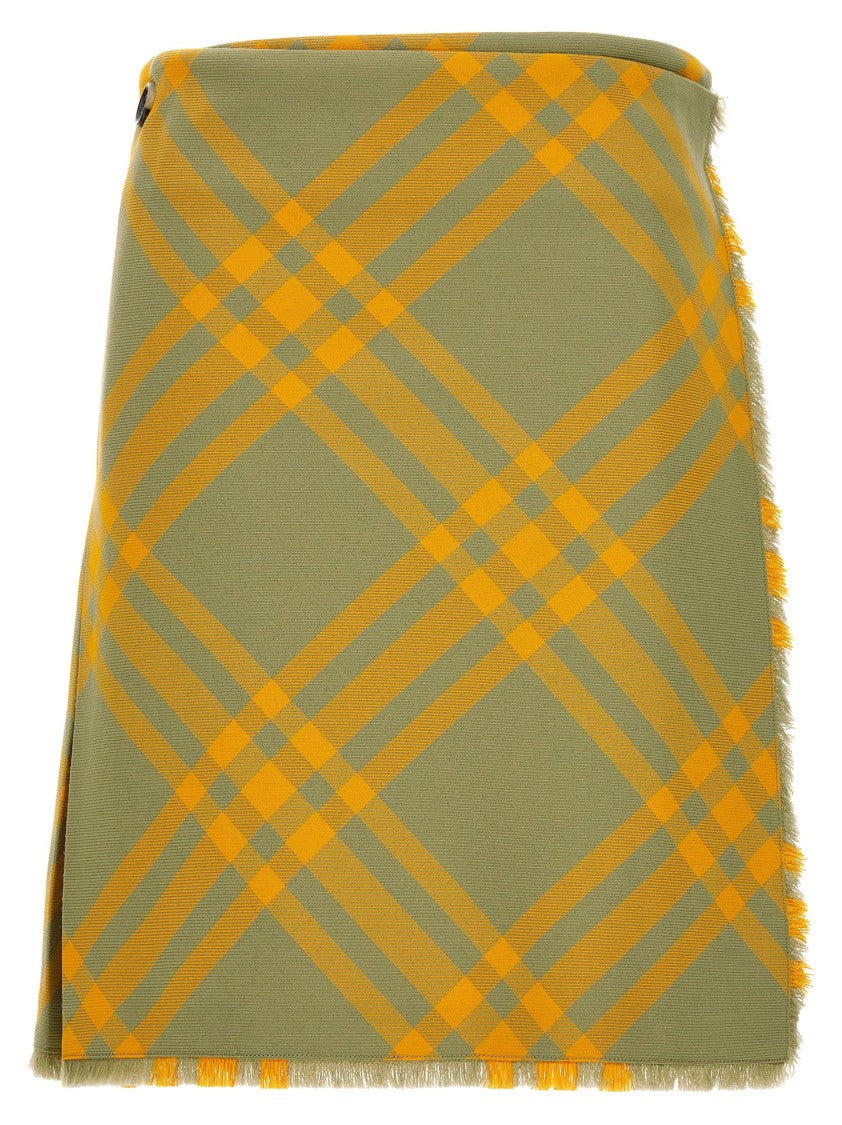 Burberry Check Print Wool Blend Kilt Skirt