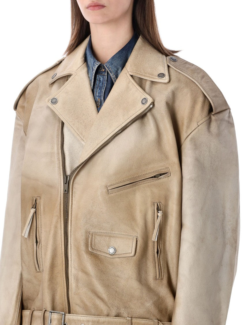 Golden Goose Biker Brushed Leather Oversized Jacket