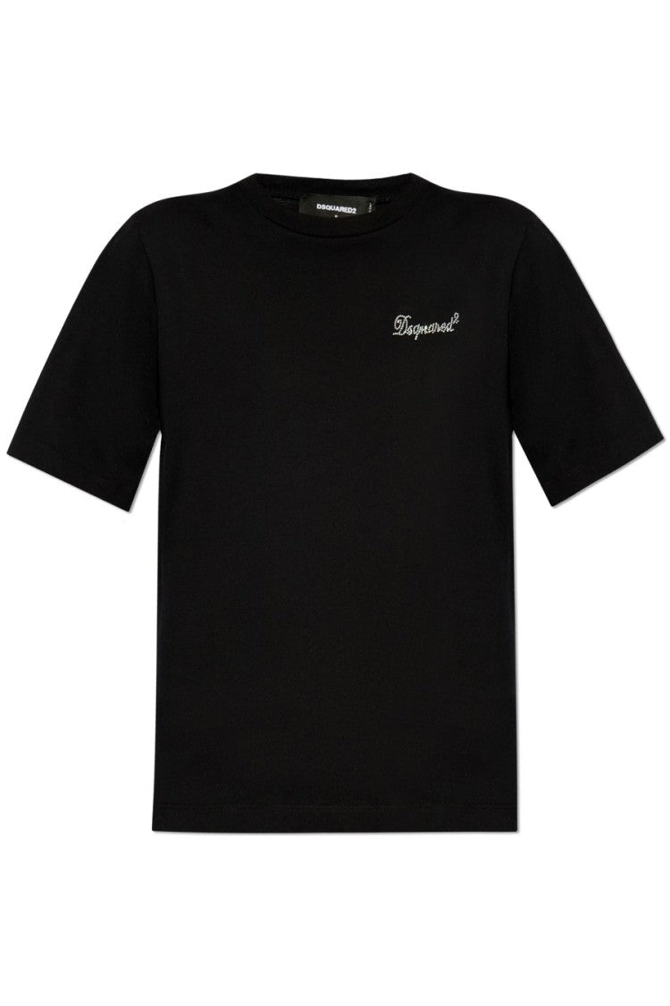 Dsquared2 Cotton T-Shirt With Rhinestone Logo Detail