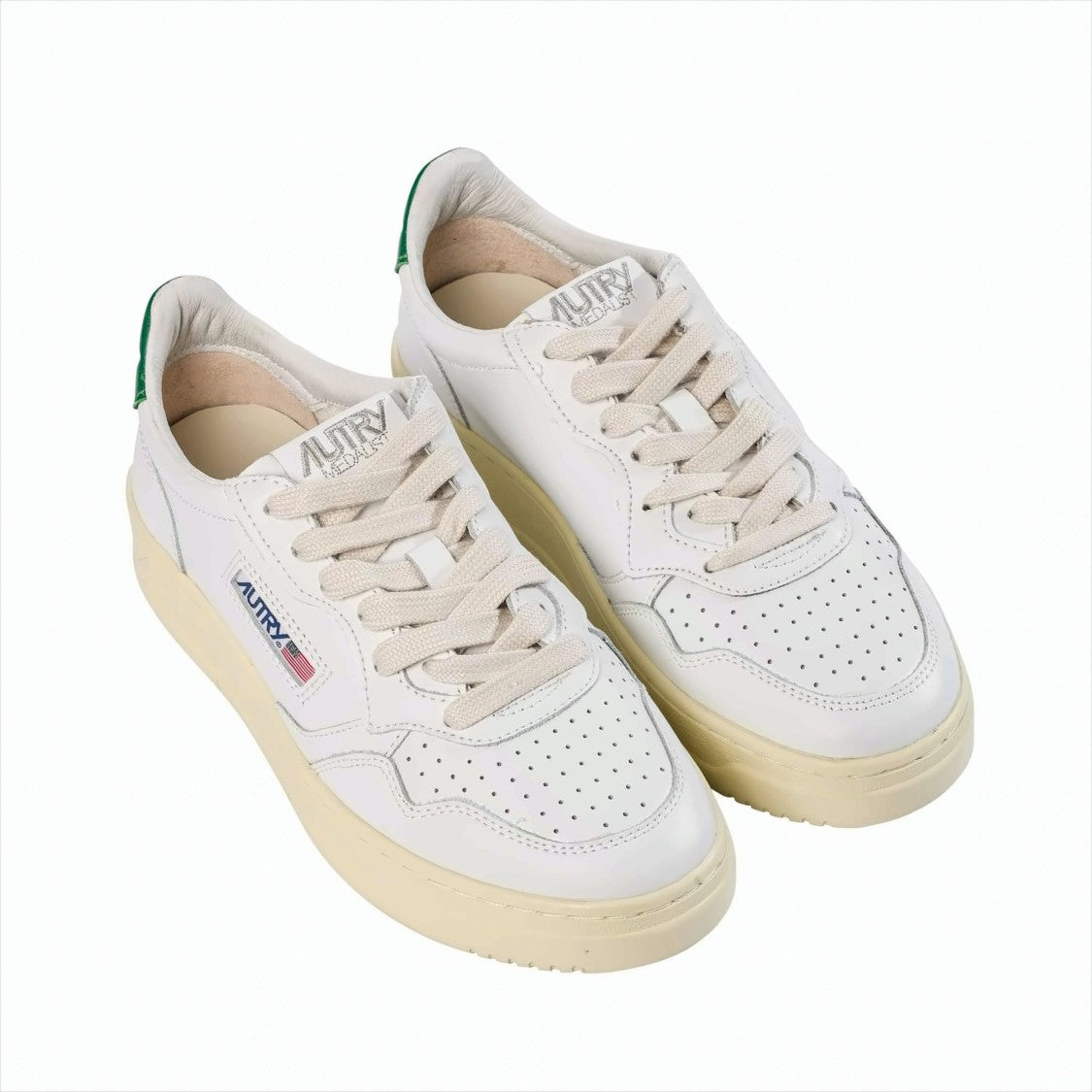 Autry Perforated Leather Low-Top Sneakers With Green Accents
