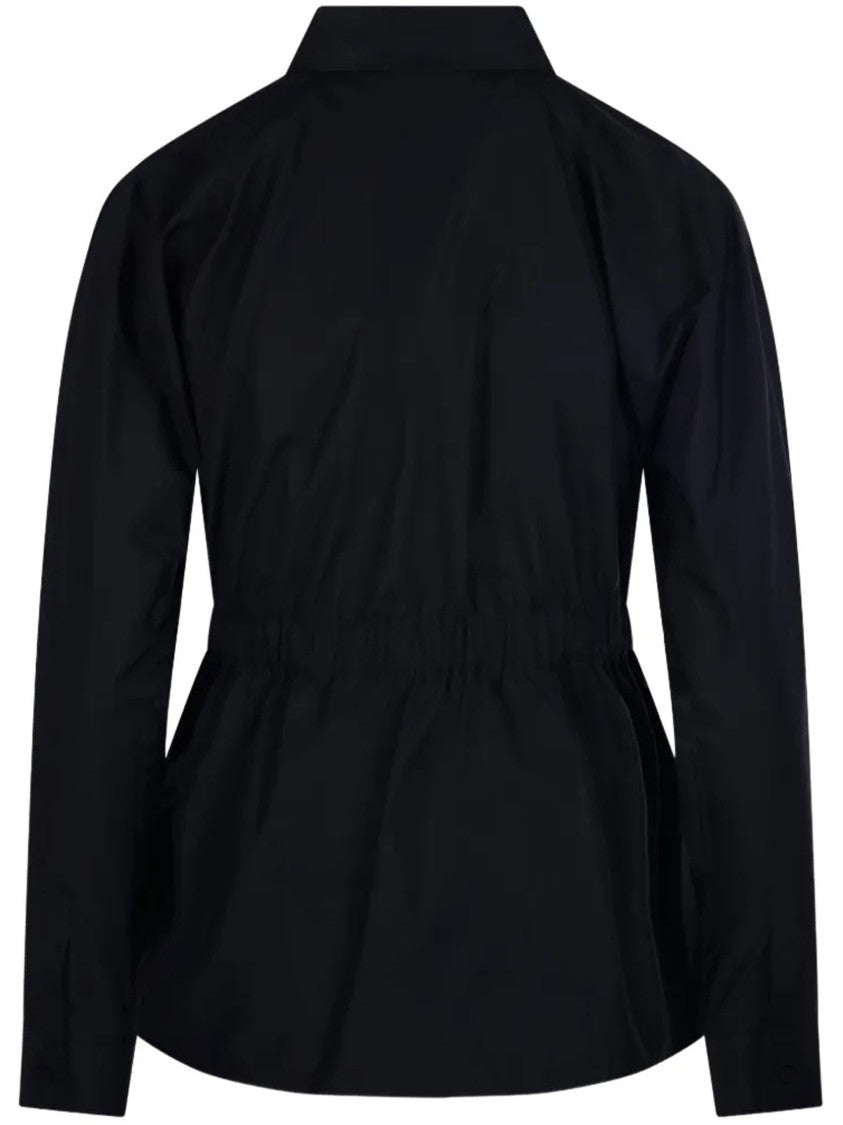 Max Mara Long-Sleeved Black Shirt With Classic Collar And Cinched Waist