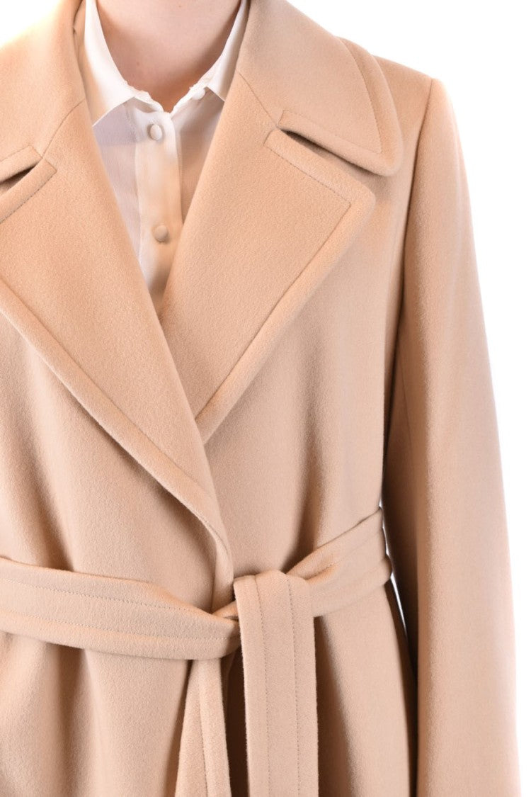 Tagliatore Mid-Length Beige Coat Wide Lapel Belt