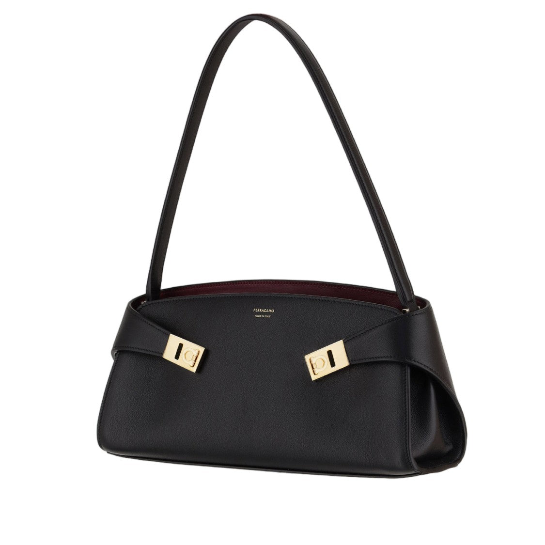 Salvatore Ferragamo Embossed Leather Shoulder Bag With Gancini Buckle Closure
