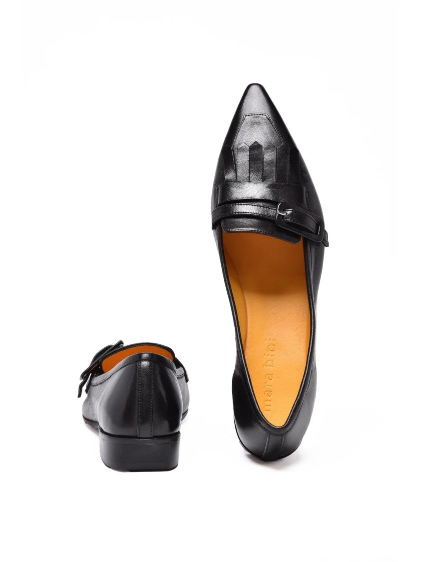 Mara Bini Black Leather Pointed Loafers