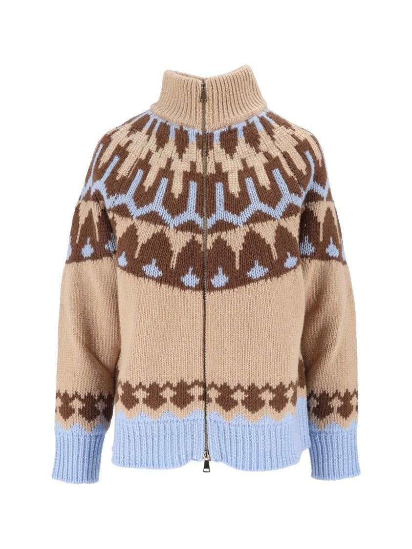 Ermanno Scervino Patterned High Ribbed Collar Knit Cardigan