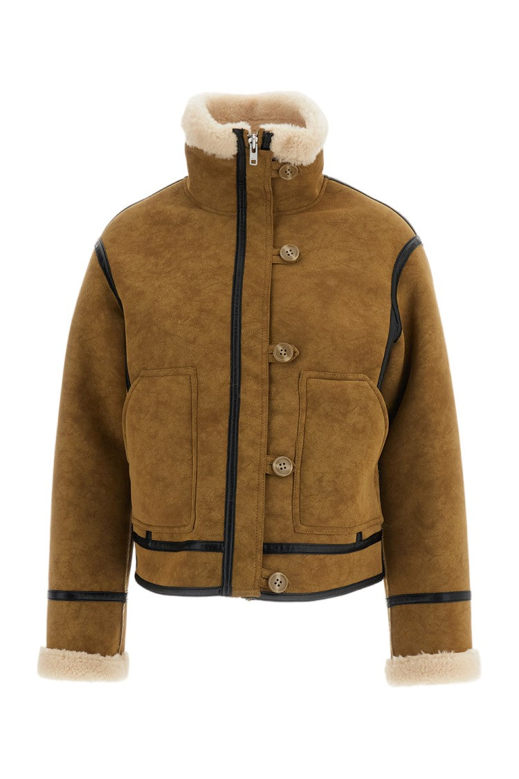 Stand Studio Beige Dara High-Funnel Collar Faux Shearling Jacket
