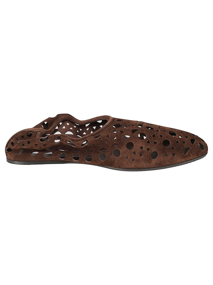Alaïa Pointed Toe Cut-Out Brown Lamb Leather Sandals