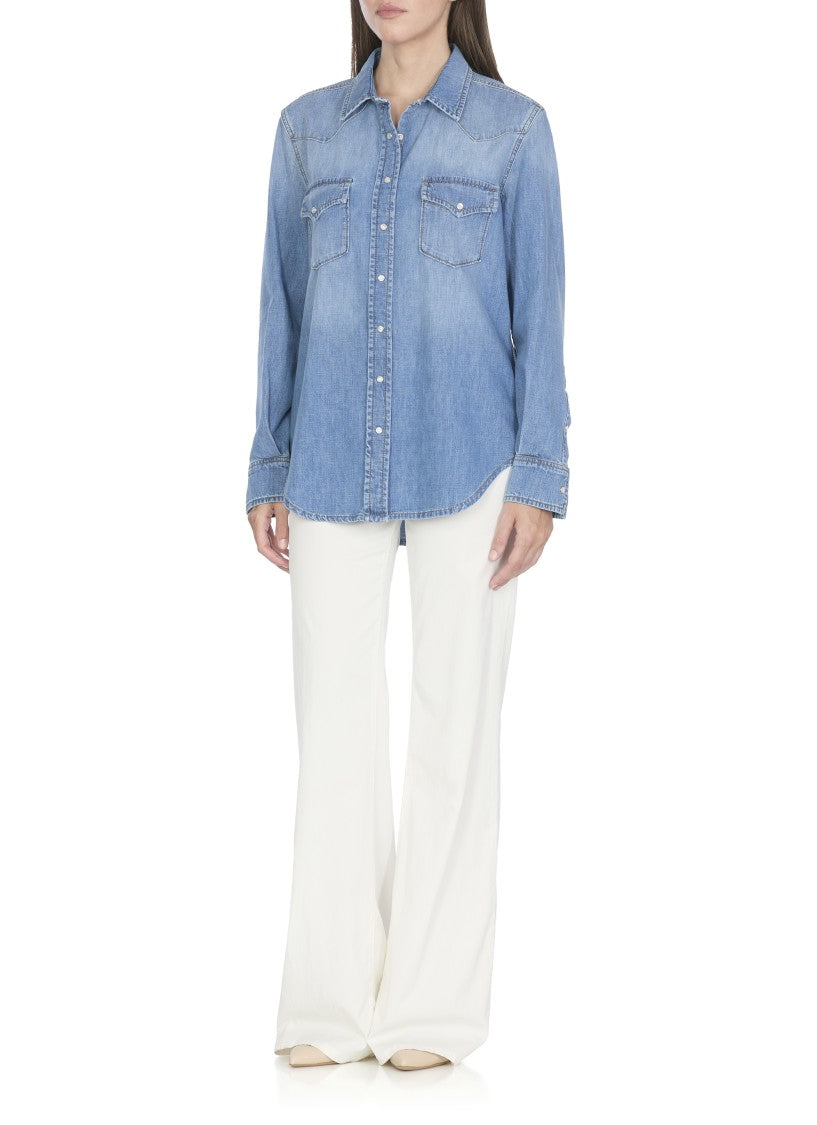 Dondup Timeless Blue Denim Shirt With Flap Pockets