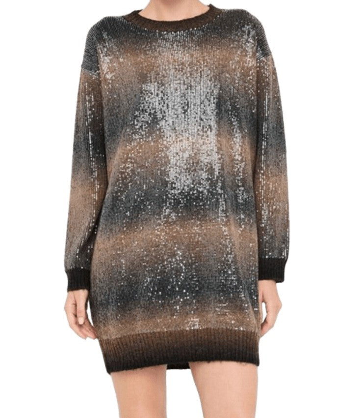 Liu Jo Gradient Brown Sequined Knit Mini Dress