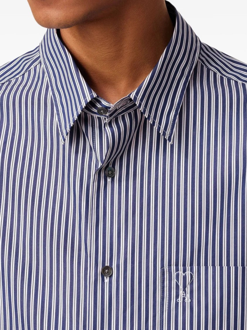 Ami Ami De Coeur Striped Shirt With Classic Collar And Embroidered Logo